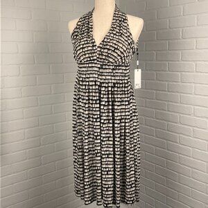 Calvin Klein Dress Women 2 Tan Black Halter Smock‎ Marilyn Monroe Stretch NWT